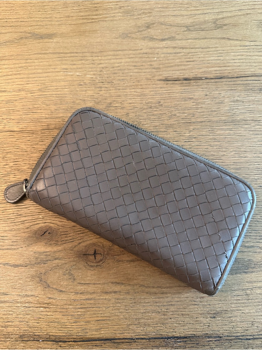 Bottega Veneta Taupe Intrecciato Zip Wallet